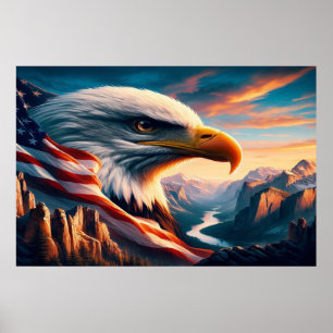 Majestic Eagle fuseerde met American Flag 36x24 Poster