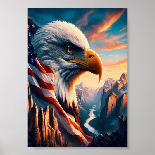 Majestic Eagle fuseerde met de Amerikaanse vlag 7x Poster (Voorkant)
