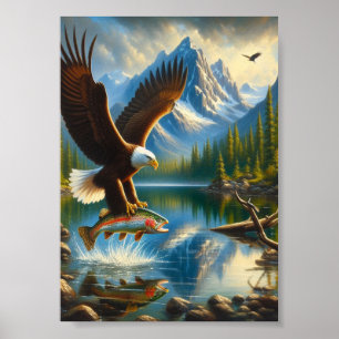 Majestic Eagle het vangen van een meer forel 5x7 Poster