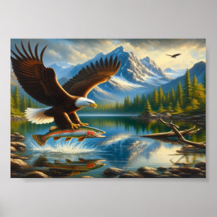 Majestic Eagle het vangen van een meer forel 7x5 Poster