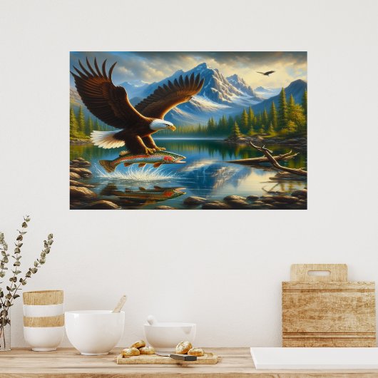 Majestic Eagle het vangen van een meer forel Poster (Keuken)