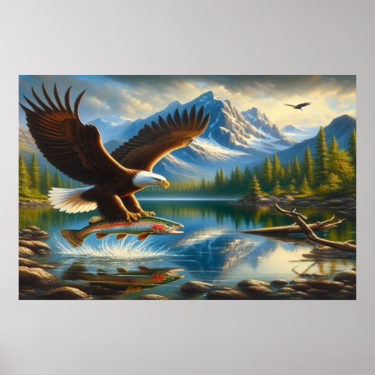 Majestic Eagle het vangen van een meer forel Poster (Voorkant)