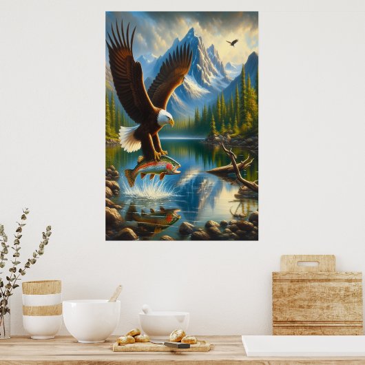 Majestic Eagle het vangen van een meer forel Poster (Keuken)