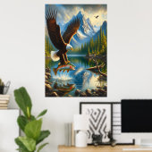 Majestic Eagle het vangen van een meer forel Poster (Thuiskantoor)