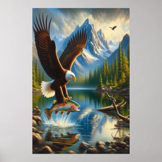 Majestic Eagle het vangen van een meer forel Poster (Voorkant)