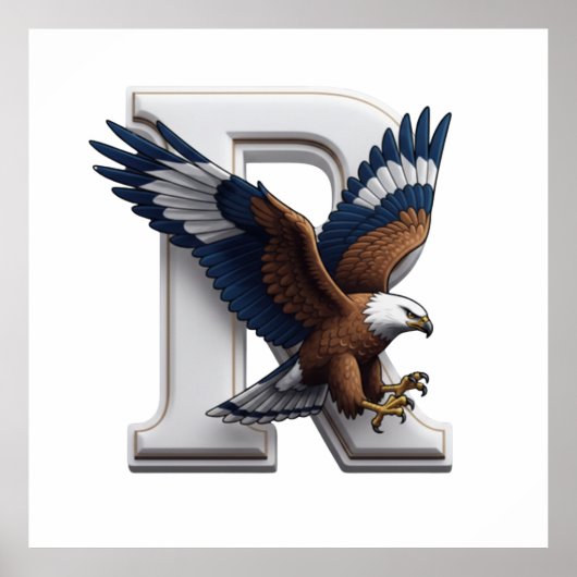 Majestic Eagle Mascot Overlapping 3D Letter R Poster (Voorkant)