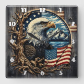 Majestic Eagle met uitzicht op Mountain Lake Vierkante Klok (Voorkant)