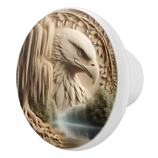 Majestic Eagle met uitzicht op Serene Lake Keramische Knop (Rechts)