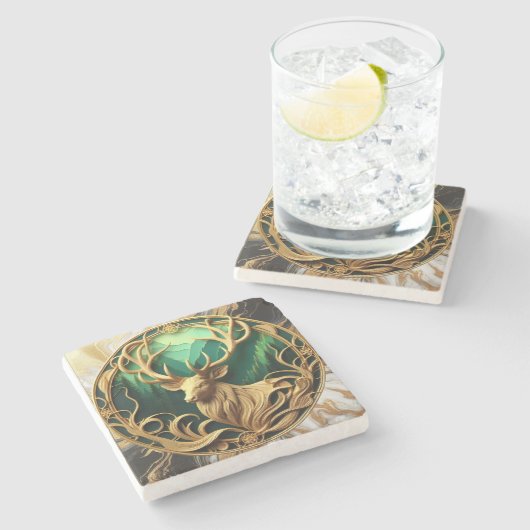 Majestic Eagle met uitzicht op Serene Lake Stenen Onderzetter (Zijkant)