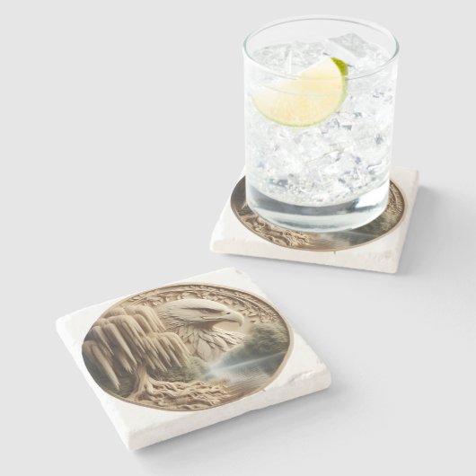 Majestic Eagle met uitzicht op Serene Lake Stenen Onderzetter (Zijkant)