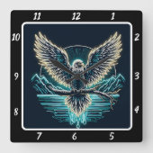 Majestic Eagle Neon Glow Vierkante Klok (Voorkant)