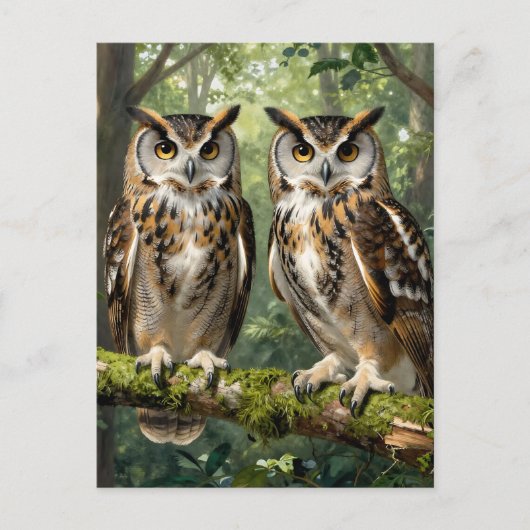 Majestic Eagle Owls Forest Perch Briefkaart (Voorkant)