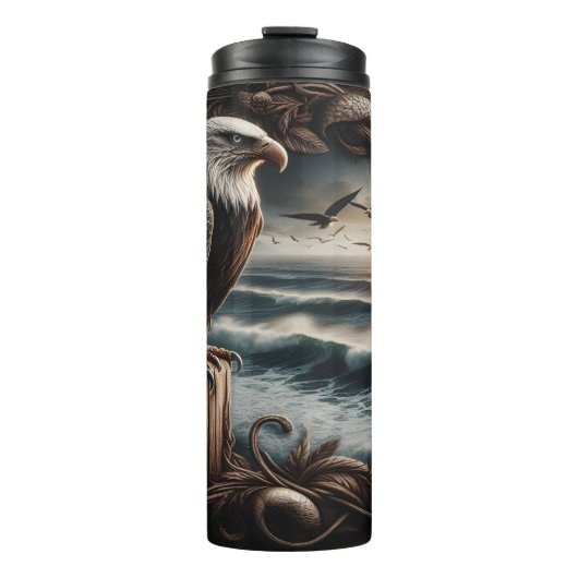 Majestic Eagle Perched Ocean Lijst Thermosbeker (Voorkant)