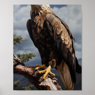 Majestic Eagle Perched op Tree Branch Poster
