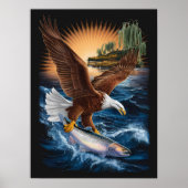 Majestic Eagle stijgt boven vissen hieronder Poster (Voorkant)