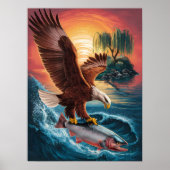 Majestic Eagle stijgt over een glinsterende vis Poster (Voorkant)