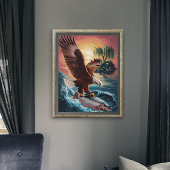 Majestic Eagle stijgt over een glinsterende vis Poster