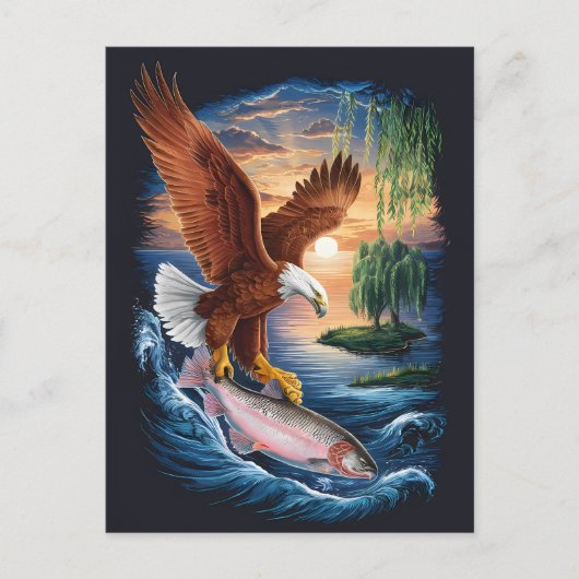 Majestic Eagle stijgt over een vis Briefkaart (Voorkant)