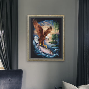 Majestic Eagle stijgt over een vis Poster