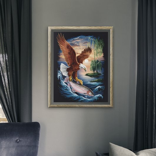 Majestic Eagle stijgt over een vis Poster