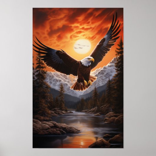 Majestic Eagle stijgt over stroom - Verbluffend wi Poster (Voorkant)