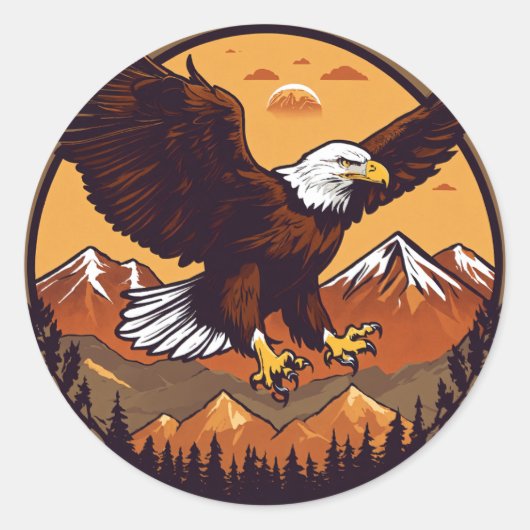 Majestic Eagle Sunset Flight Ronde Sticker (Voorkant)