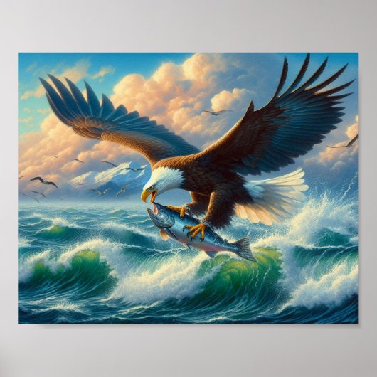 Majestic Eagle Swooping Down to Catch Fish 10x8 Poster (Voorkant)