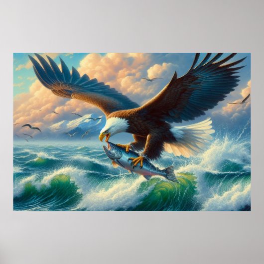 Majestic Eagle Swooping Down to Catch Fish 20x16 Poster (Voorkant)