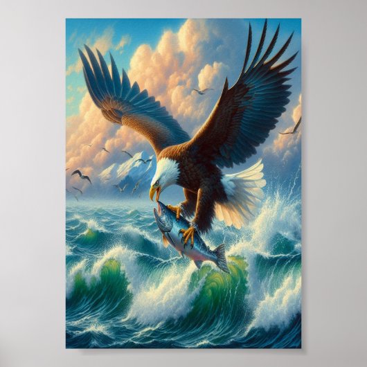 Majestic Eagle Swooping Down to Catch Fish 5"x7" Poster (Voorkant)
