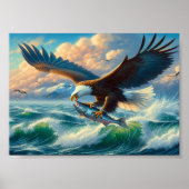 Majestic Eagle Swooping Down to Catch Fish 7"x5" Poster (Voorkant)