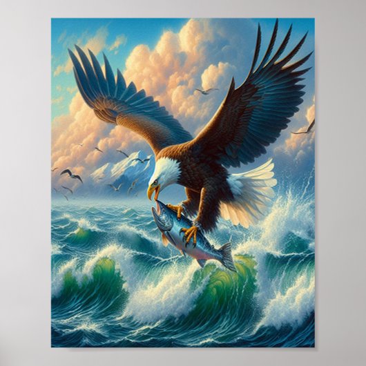Majestic Eagle Swooping Down to Catch Fish 8x10 Poster (Voorkant)