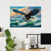 Majestic Eagle Swooping Down to Catch Fish Poster (Thuiskantoor)