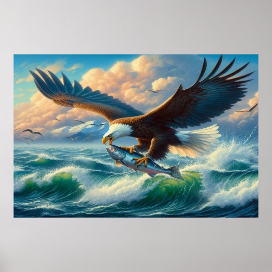 Majestic Eagle Swooping Down to Catch Fish Poster (Voorkant)