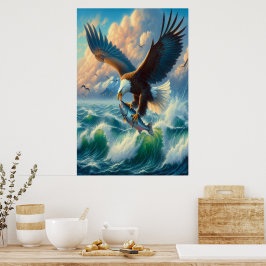 Majestic Eagle Swooping Down to Catch Fish Poster