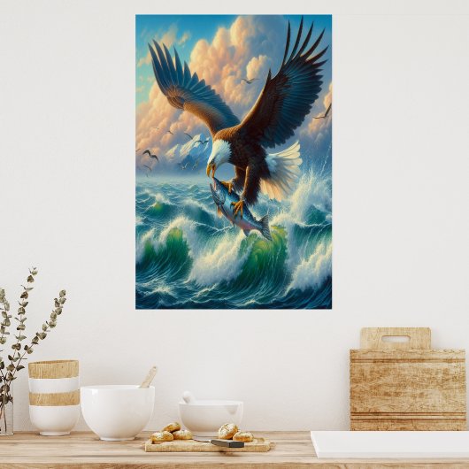 Majestic Eagle Swooping Down to Catch Fish Poster (Keuken)