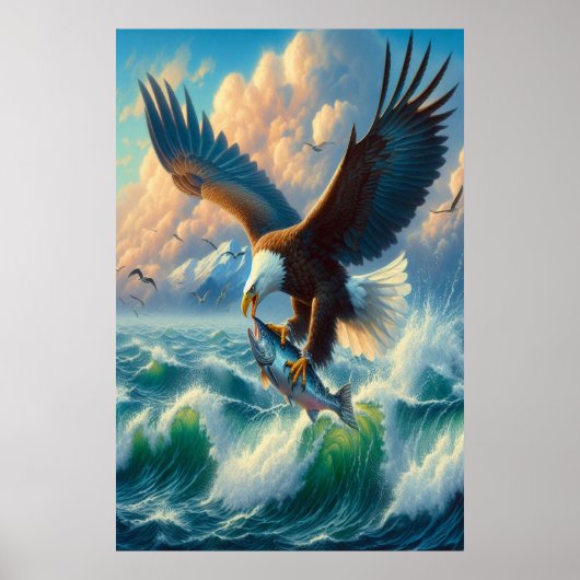 Majestic Eagle Swooping Down to Catch Fish Poster (Voorkant)