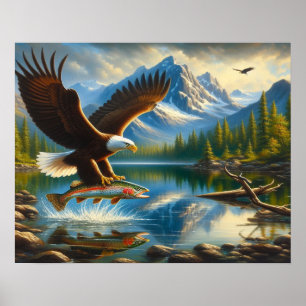 Majestic Eagle vangen van een meer forel 20x16 Poster