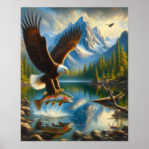 Majestic Eagle vangen van een meerforel 16x20 Poster