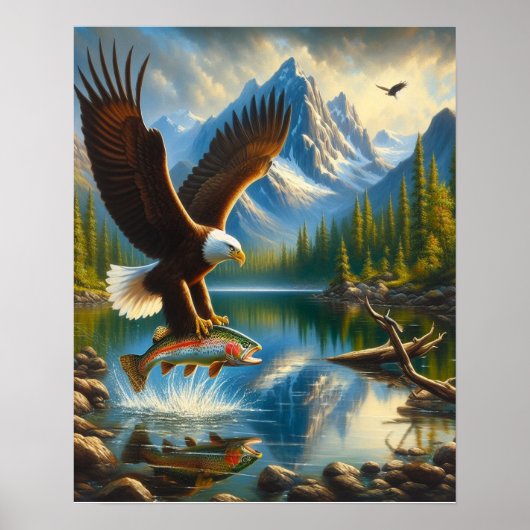 Majestic Eagle vangen van een meerforel 16x20 Poster (Voorkant)