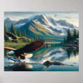 Majestic Eagle vangen vis bij zonsopgang Poster (Voorkant)