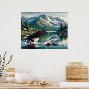Majestic Eagle vangen vis bij zonsopgang Poster