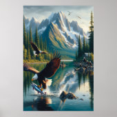 Majestic Eagle vangen vis bij zonsopgang Poster (Voorkant)