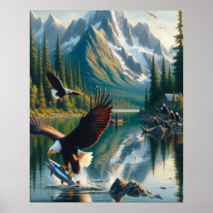 Majestic Eagle vangen Vissen bij zonsopgang 16x20 Poster