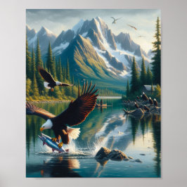 Majestic Eagle vangen Vissen bij zonsopgang 8x10 Poster