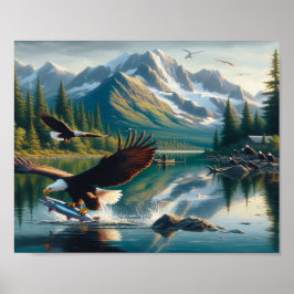 Majestic Eagle Vissen vangen bij zonsopgang 10x8 Poster