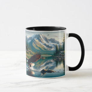 Majestic Eagle Vissen vangen bij zonsopgang 20x16 Mok