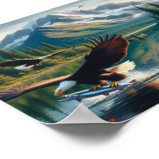 Majestic Eagle Vissen vangen bij zonsopgang 7x5 Poster (Hoek)