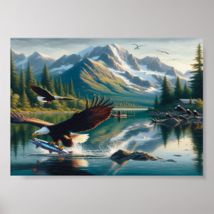 Majestic Eagle Vissen vangen bij zonsopgang 7x5 Poster