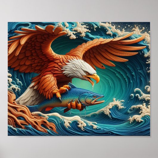 Majestic Eagle Vist in een golf 10x8 Poster (Voorkant)