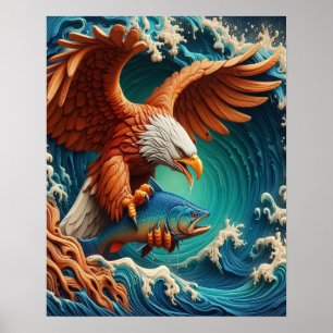 Majestic Eagle Vist in een golf 16x20 Poster